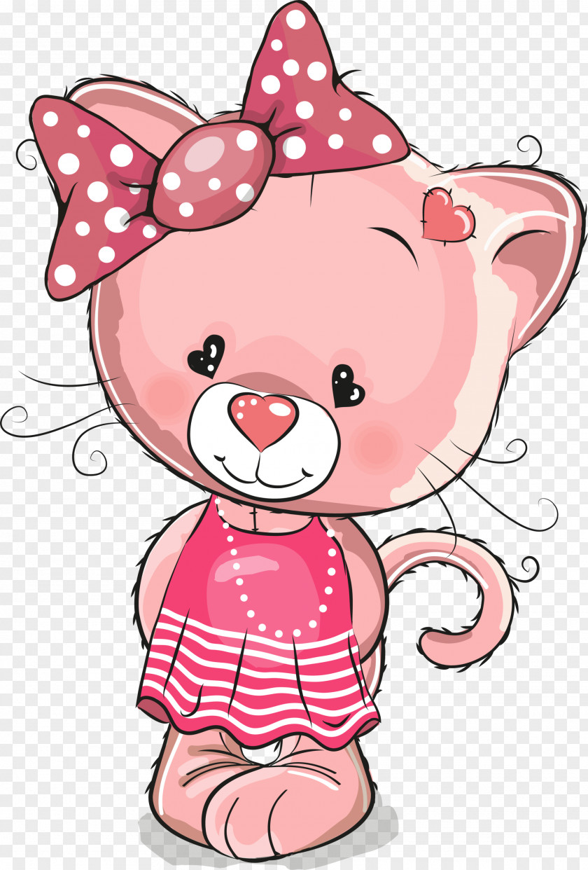 Pink Cartoon Cat Illustration PNG