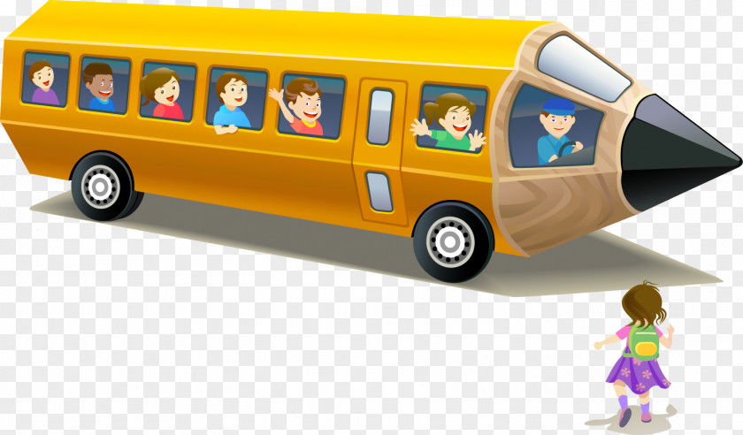 Yellow School Bus Pencil Vector Material Drawing PNG