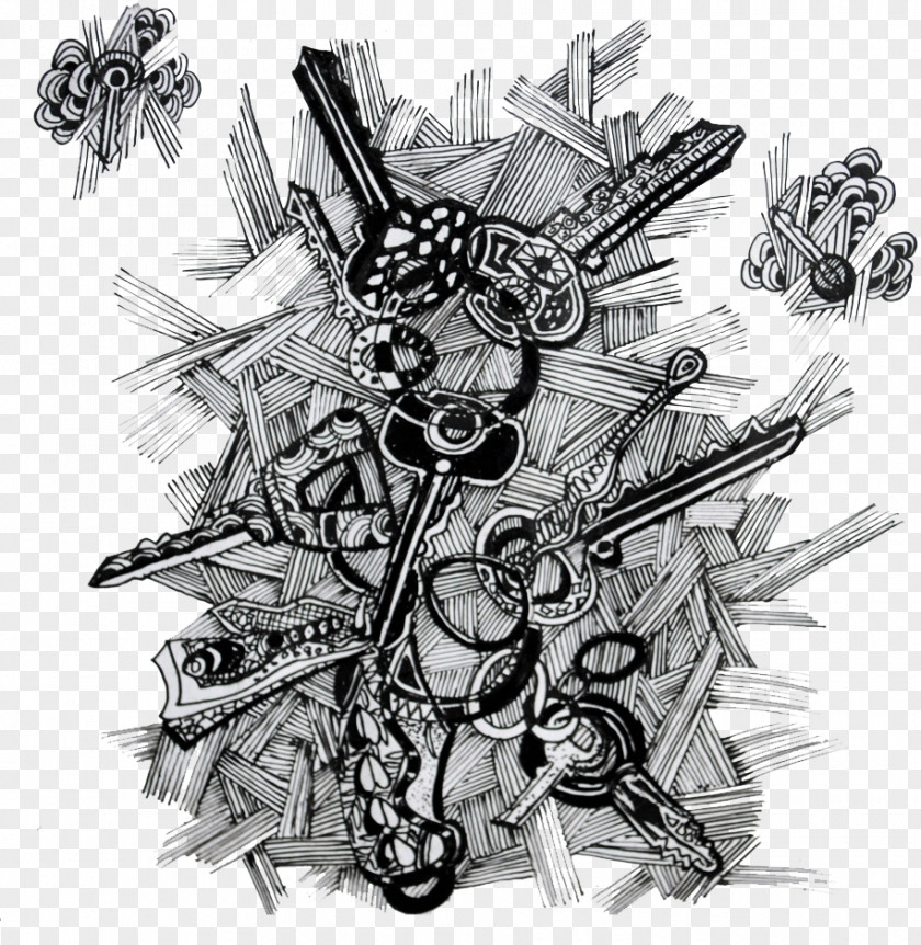 Artistic Black And White Keychain Art Drawing PNG