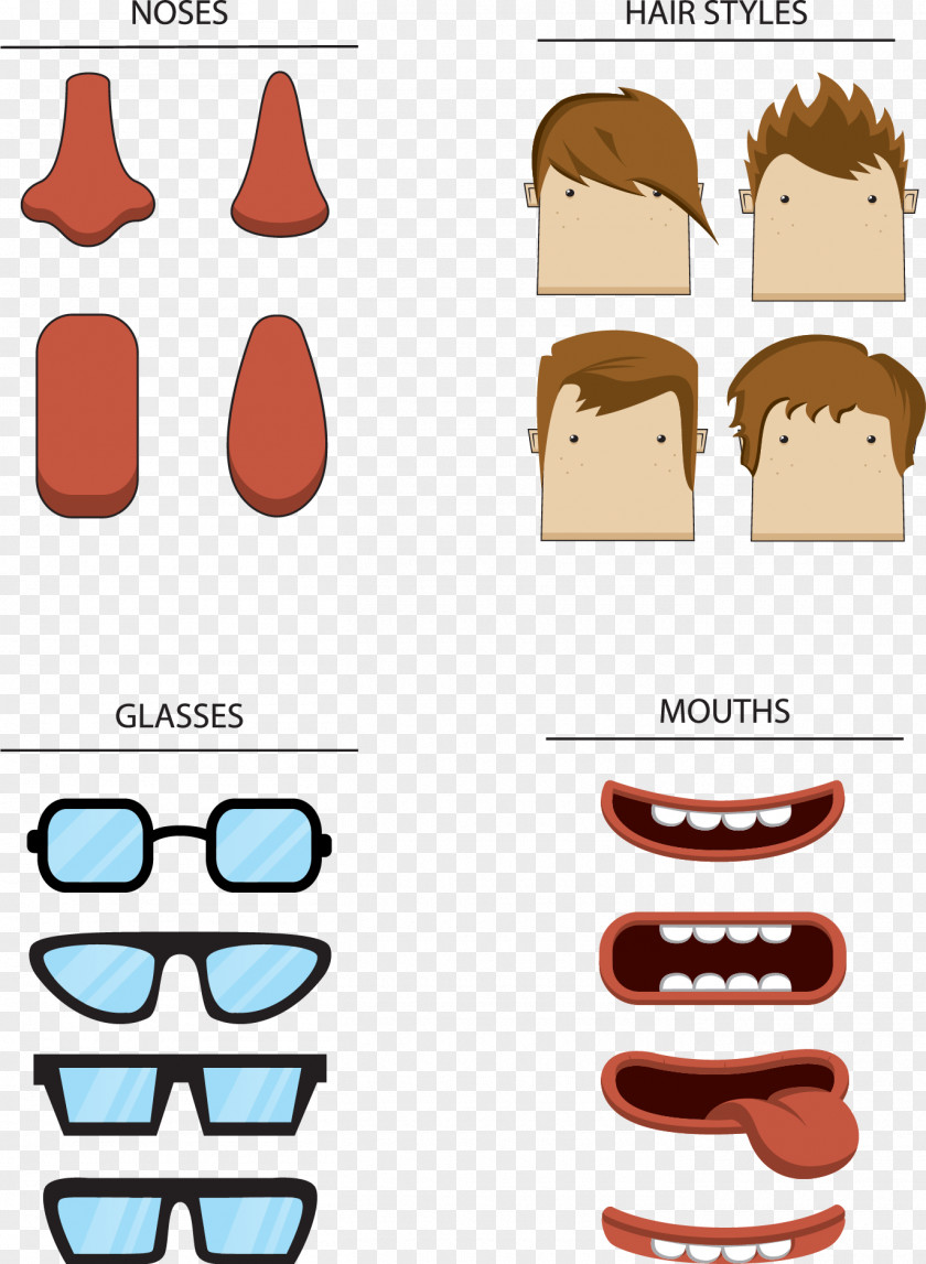 Different Face Nose Mouth Hair Hairstyle Clip Art PNG