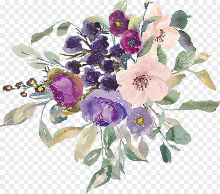 Flower Watercolor Painting Clip Art Dark Purple PNG
