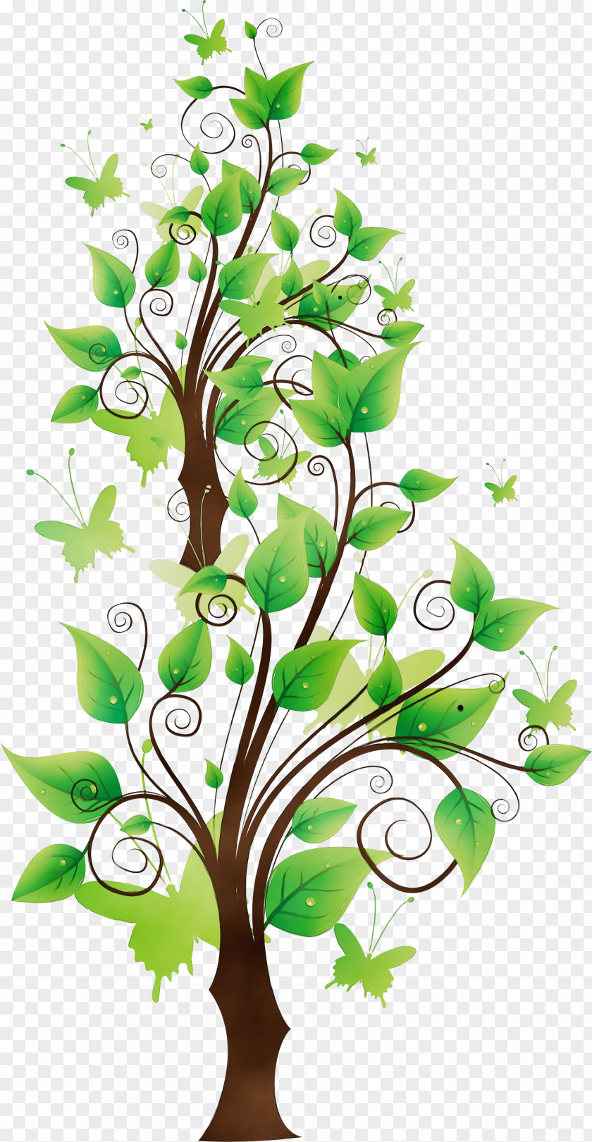 Plant Stem Leaf Watercolor Flower Background PNG