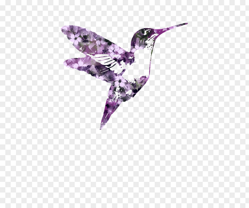 Hummingbird Purple Flower Borders Artist Mixed Media Work Of Art PNG