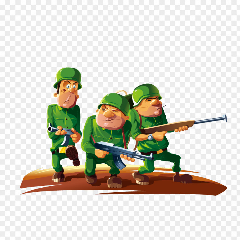 Ported Three Soldiers On Patrol At War Cartoon Royalty-free PNG