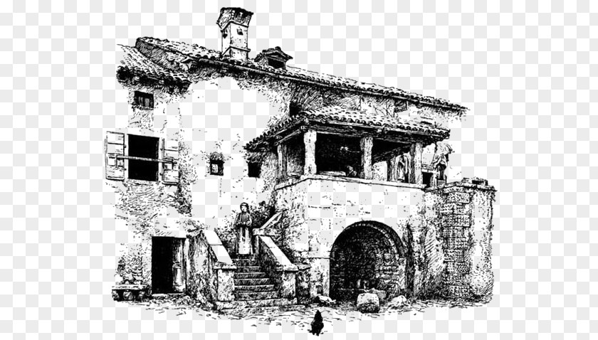 Retro Building Italy Farmhouse Drawing PNG