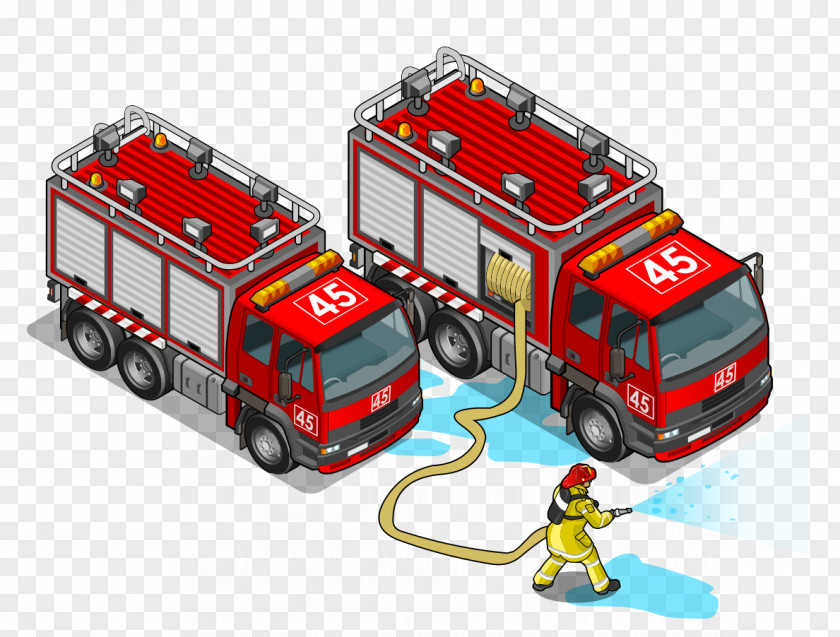 Cartoon Fire Engine Car Department Firefighter PNG
