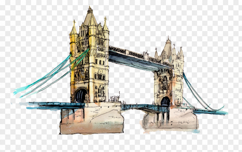 London Paper Sticker Wall Decal Watercolor Painting PNG