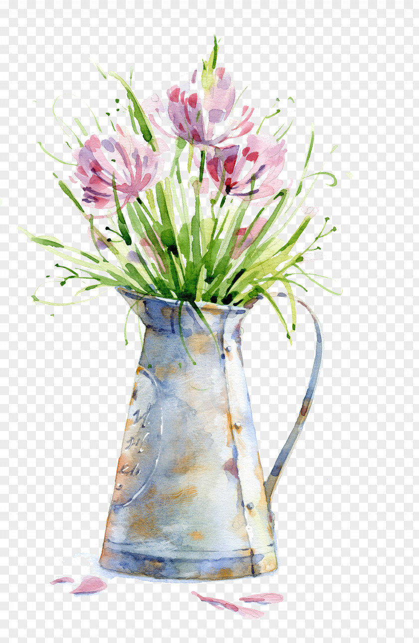 Vase Watercolor Painting Canvas Print Poster PNG