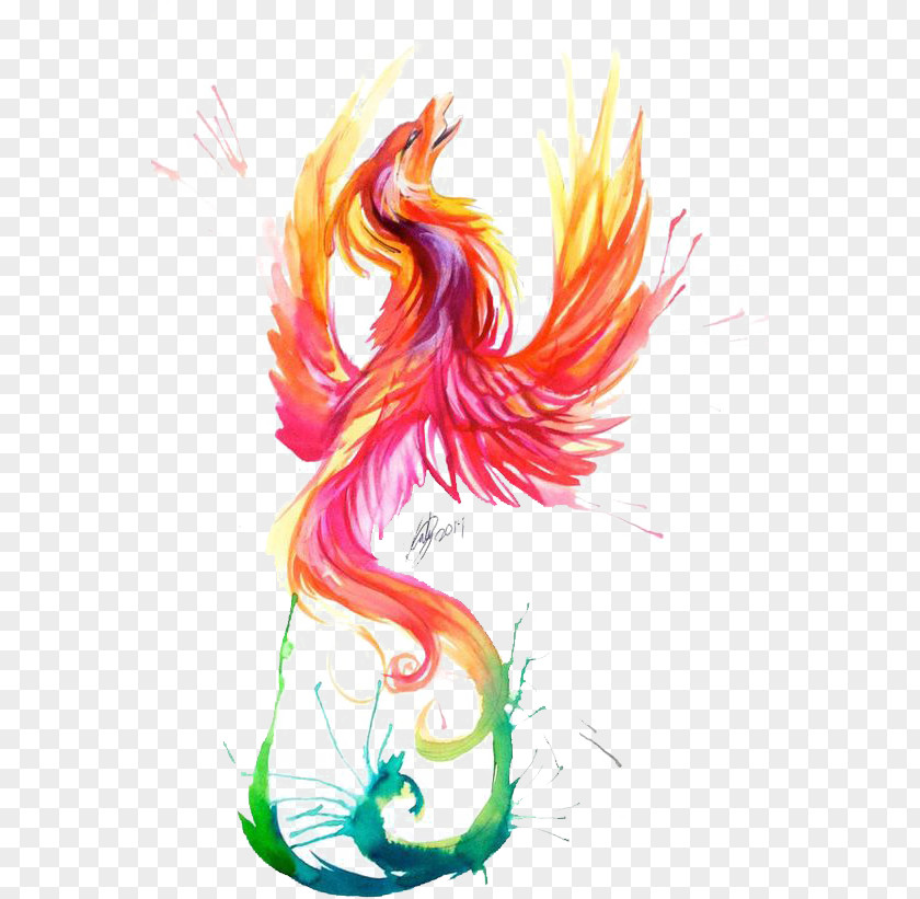 Red Phoenix Watercolor Painting Tattoo Firebird PNG