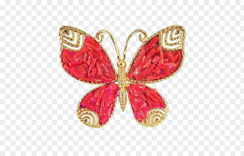 Red Diamond Butterfly Brooch Cut Jewellery PNG