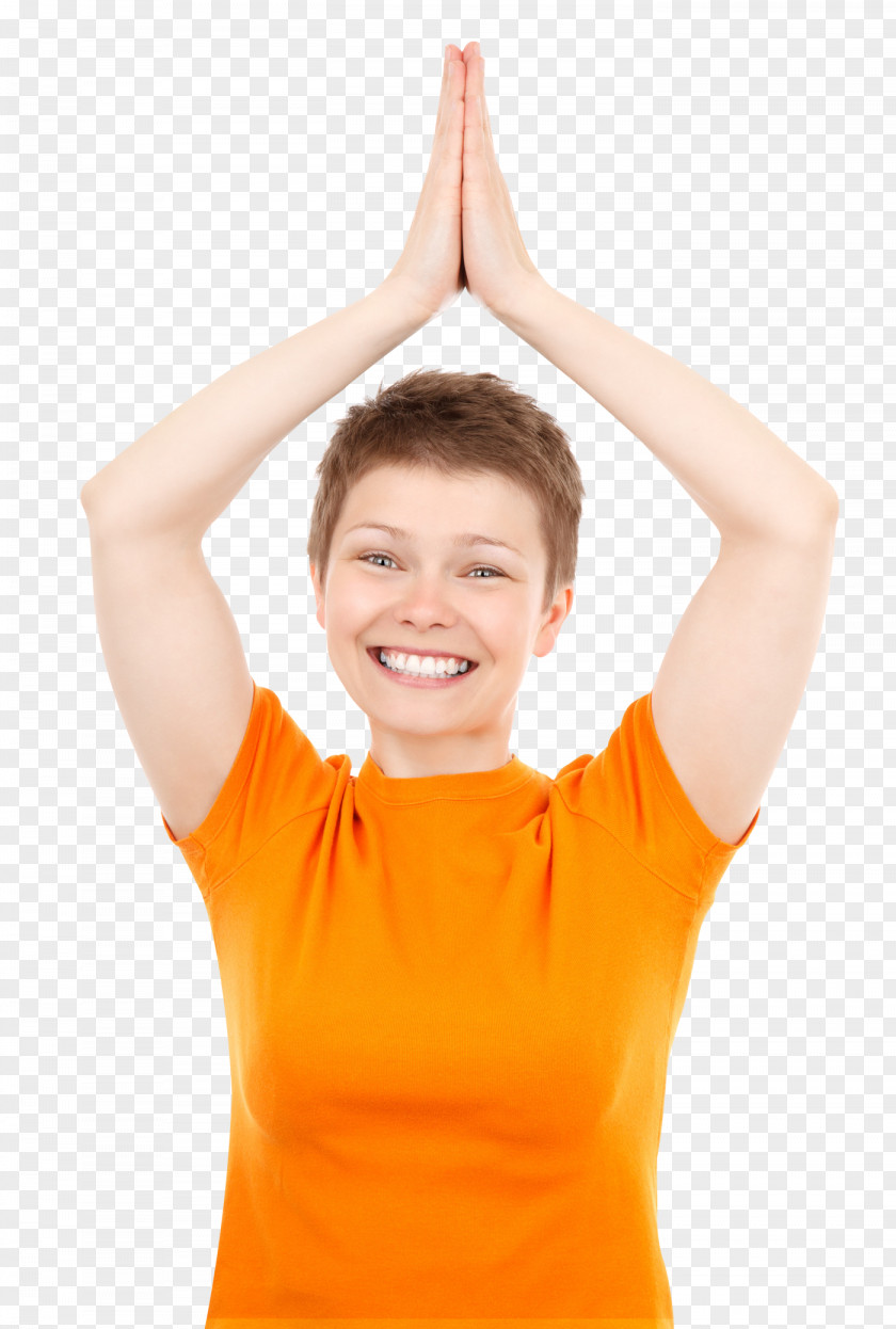 Happy Woman Joining Her Palms Together PNG