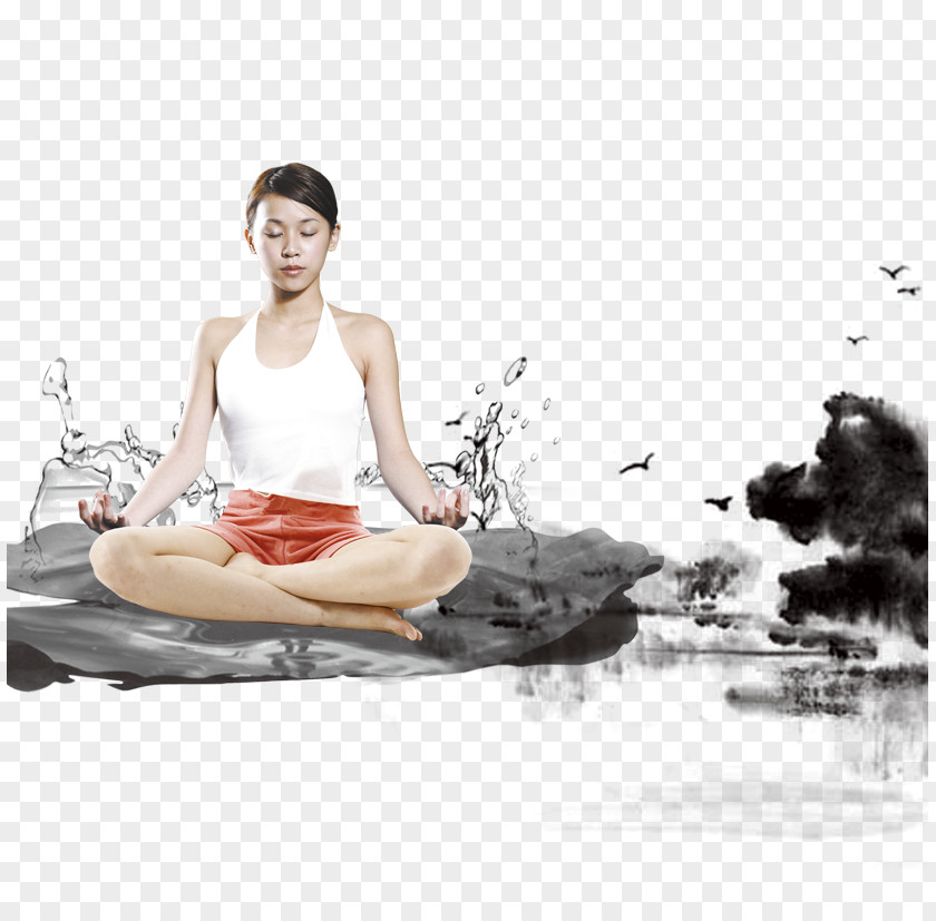 Yoga Beauty Ink Wash Painting Watercolor Brush PNG