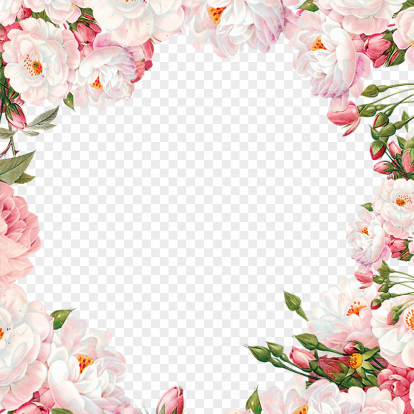 Hand Painted Flower Frame Material PNG
