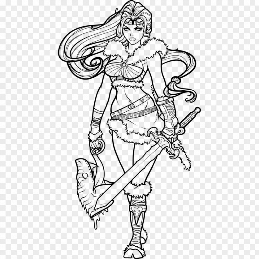 Lineart Coloring Book Police Officer Warrior Woman PNG