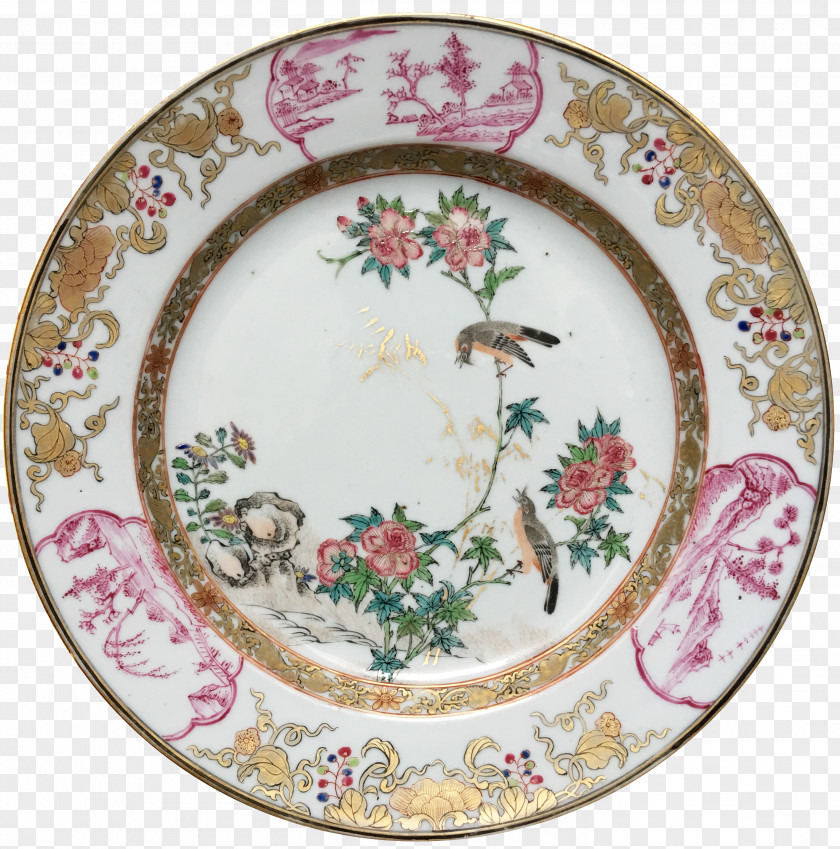Chinese Herbaceous Peony 18th Century Export Porcelain Tableware Plate PNG