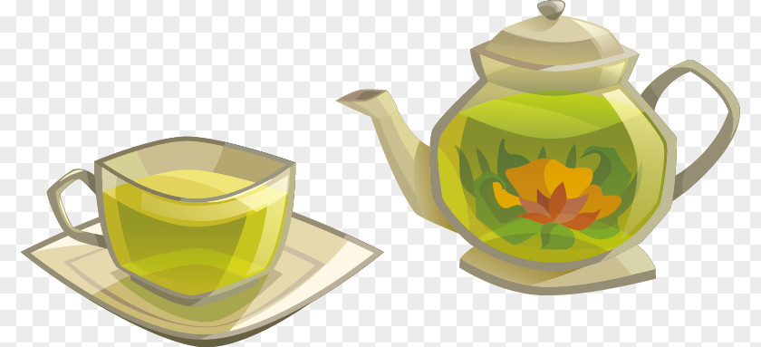 Glass Teapot Vector Green Tea Coffee Cup Kettle PNG