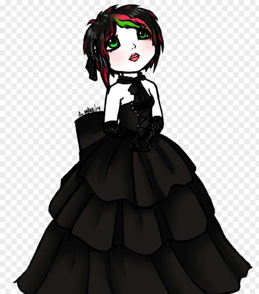 Porcelain Doll Black Hair Gown Brown PNG