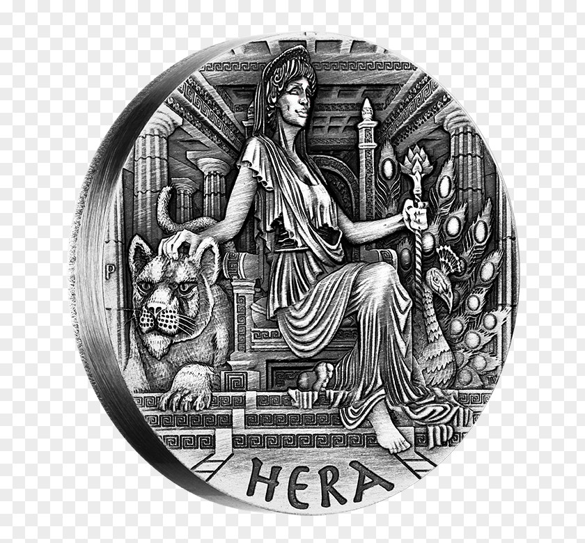 Silver Hera Mount Olympus Goddess Coin PNG