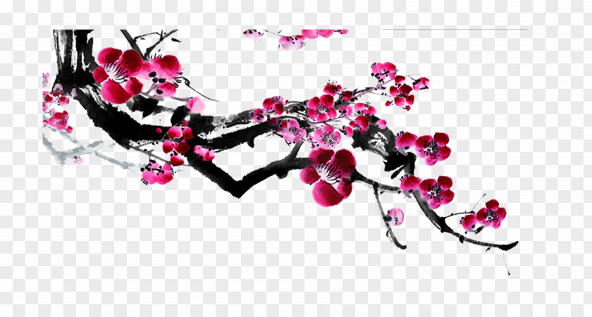 Plum Flower Harbin Ink Wash Painting Budaya Tionghoa Shan Shui PNG