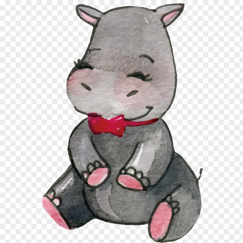 Vector Hippo Baby Hippopotamus Watercolor Painting PNG