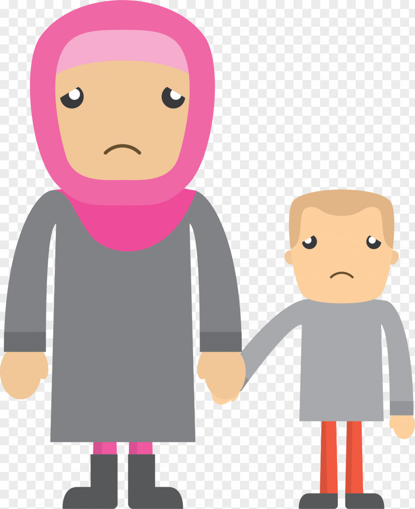 Gray Cartoon Mother And Child Illustration PNG