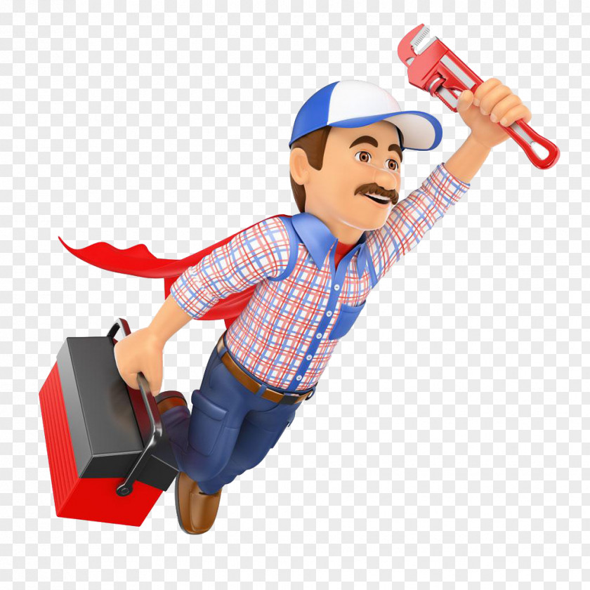 Will Fly Man Plumbing Plumber Pipe Wrench Tool Boxes Stock Photography PNG