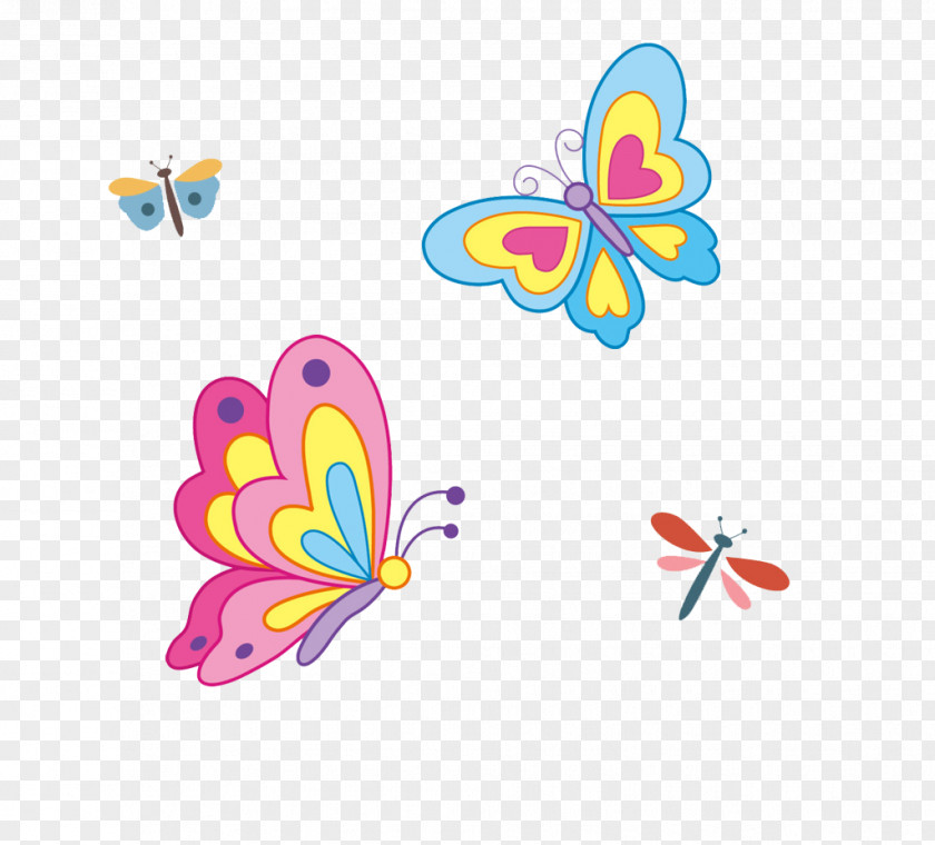 Cartoon Butterfly Dragonfly Drawing PNG