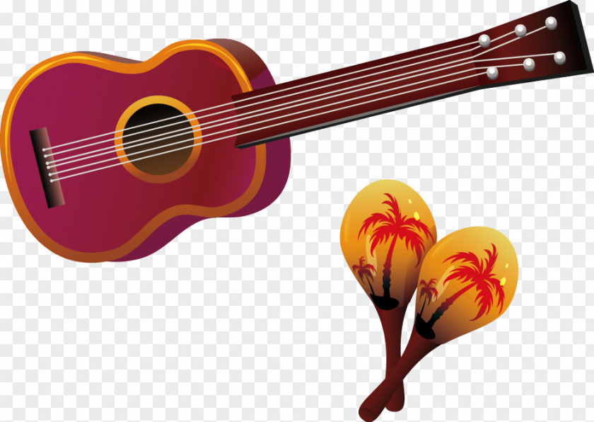 Violin And Coconut Trees Maraca Musical Instrument Photography Illustration PNG