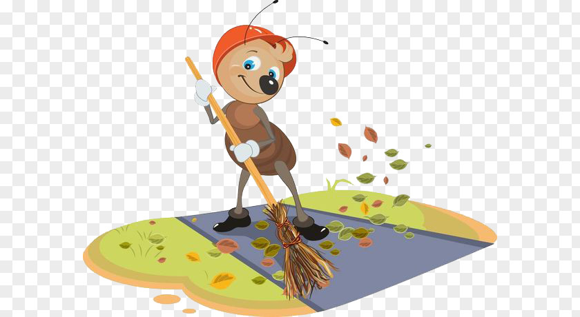 Sweeping Ants Cleaner Janitor Broom Stock Illustration PNG