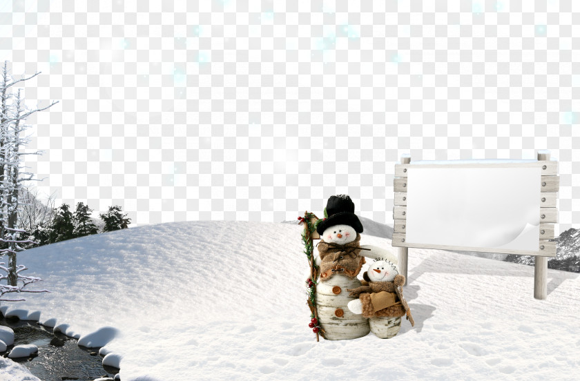 Snowman Behind The Two Panels Santa Claus Christmas Wallpaper PNG