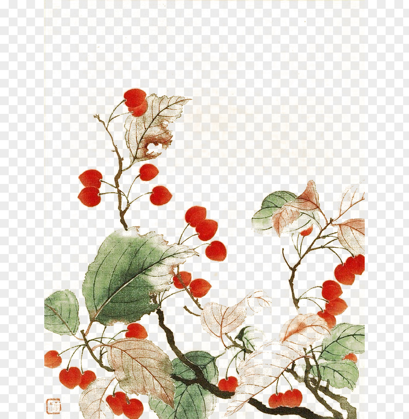 Hand-painted Cherry Tree National Palace Museum Qing Dynasty Budaya Tionghoa Bird-and-flower Painting Painter PNG