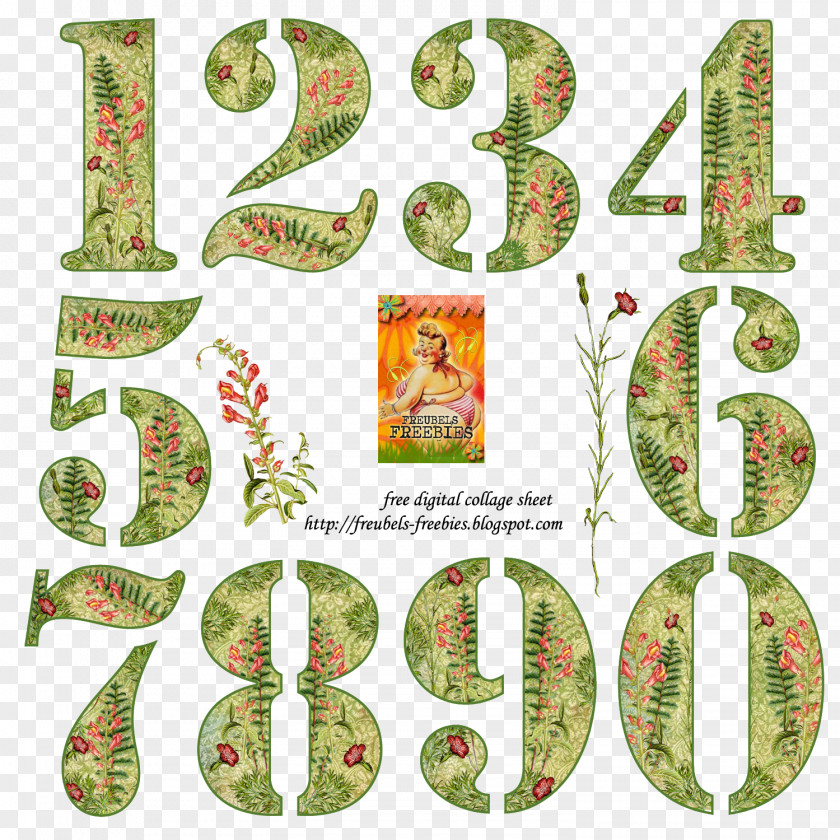 Floral Number Paper Collage Scrapbooking PNG