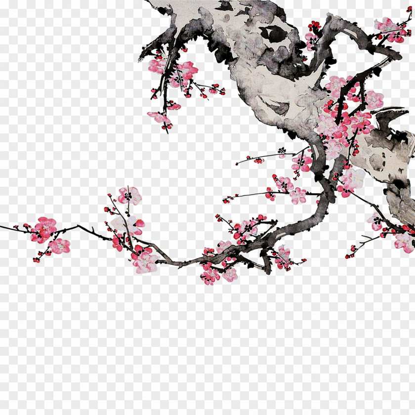 Plum Flower Ink Wash Painting Blossom PNG