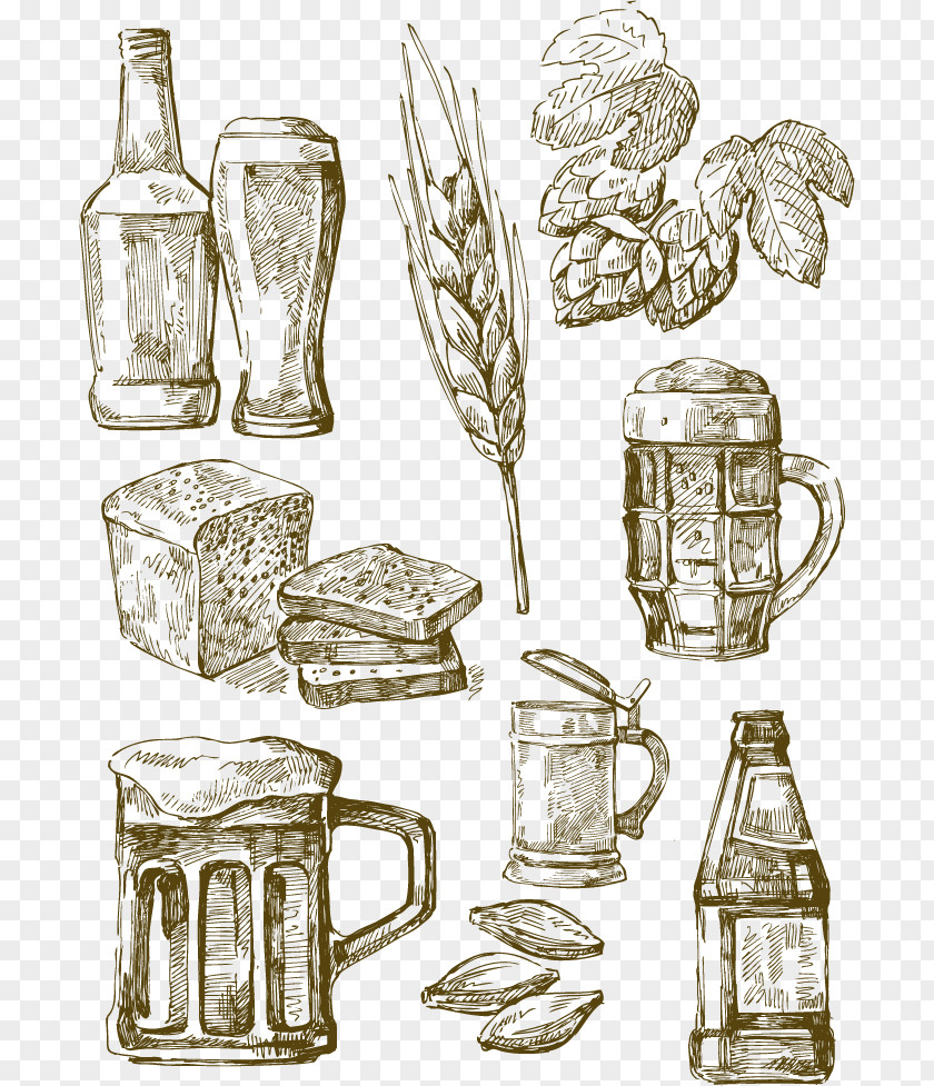 Hand-painted Beer Vector Material Bottle Alcoholic Beverage Illustration PNG