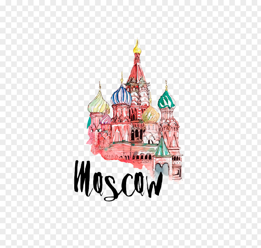 Moscow City Saint Basil's Cathedral Red Square Spasskaya Tower Watercolor Painting Clip Art PNG