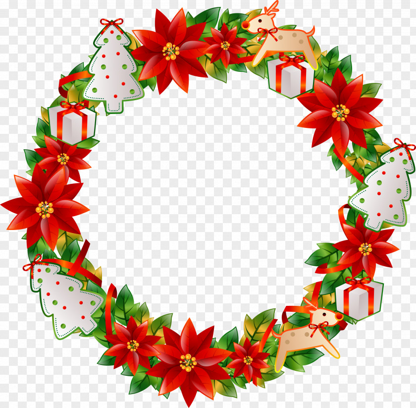 Christmas Flower Circle Wreath PNG
