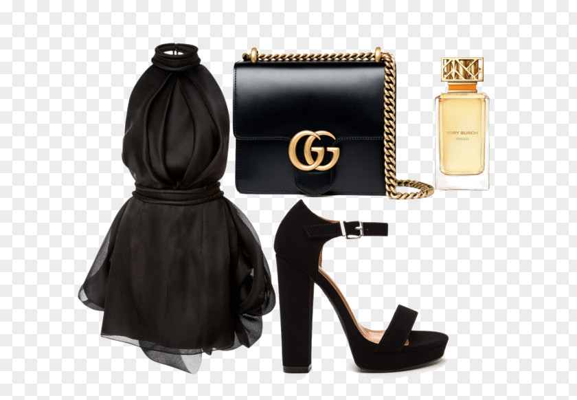 Black Dress And High Heels Chanel Handbag Gucci Tote Bag PNG