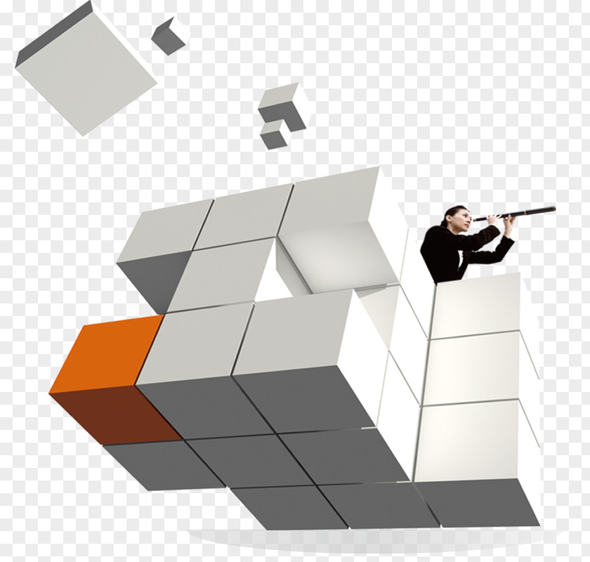 Three-dimensional Cube Character Overlooking Advertising Recruitment Trademark PNG