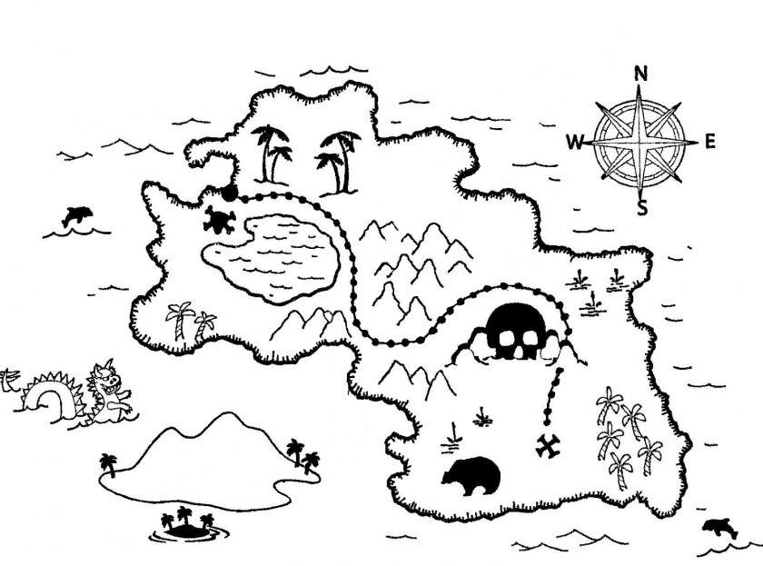 Treasure Map Outline Island Coloring Book Buried PNG