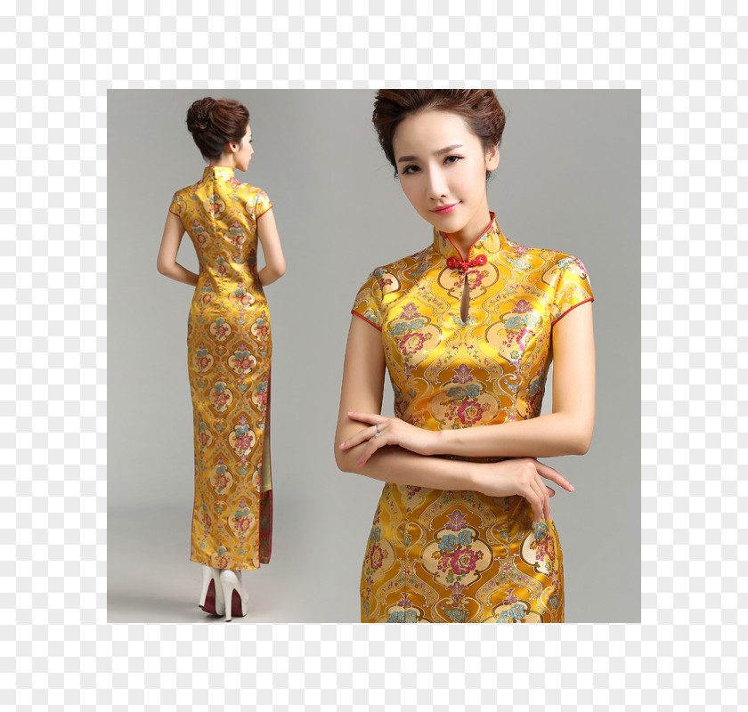 Chinese Wedding Robe Dress Brocade Cheongsam PNG