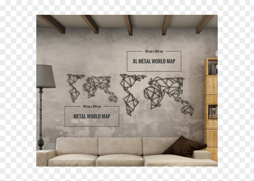 Metallic Stage Decoration World Map Wall Decal Metal PNG