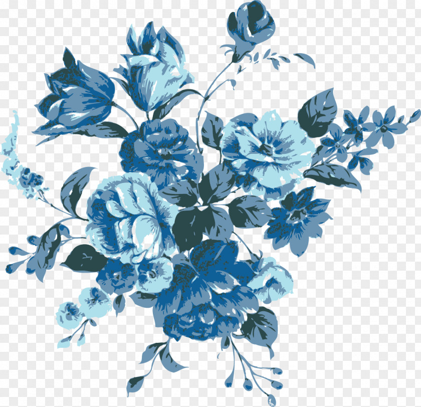 Vector Blue Hand-painted Flowers PNG
