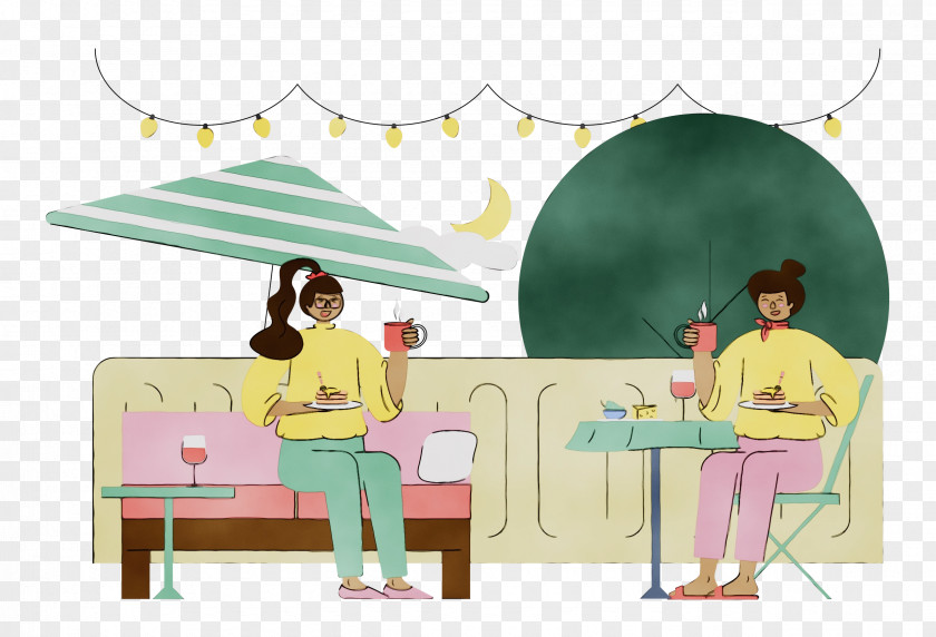 Cartoon Furniture Sitting Line Happiness PNG