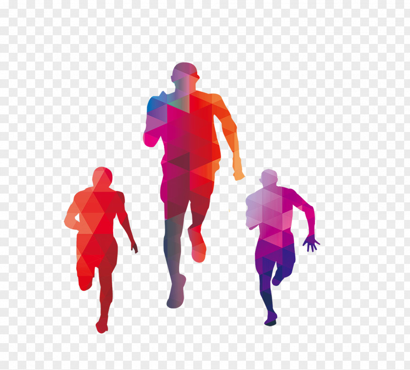 Bright Colored Running Man Polygon Silhouette T6K 4A5 Poster PNG