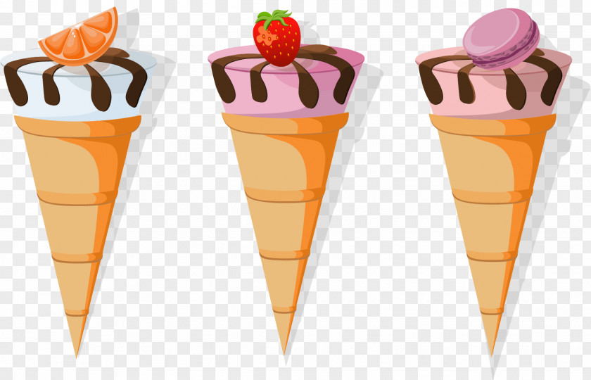 Vector Hand-painted Three Sweet Cones Ice Cream Euclidean Clip Art PNG