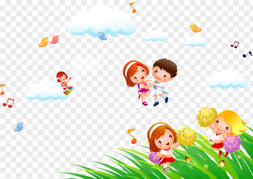 Cartoon Dancing Children's Notes White Clouds Background Dance Musical Note Child PNG