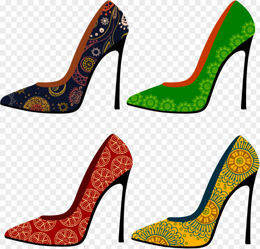 Hand-painted Painting Heels Retro Range High-heeled Footwear Shoe Fashion PNG