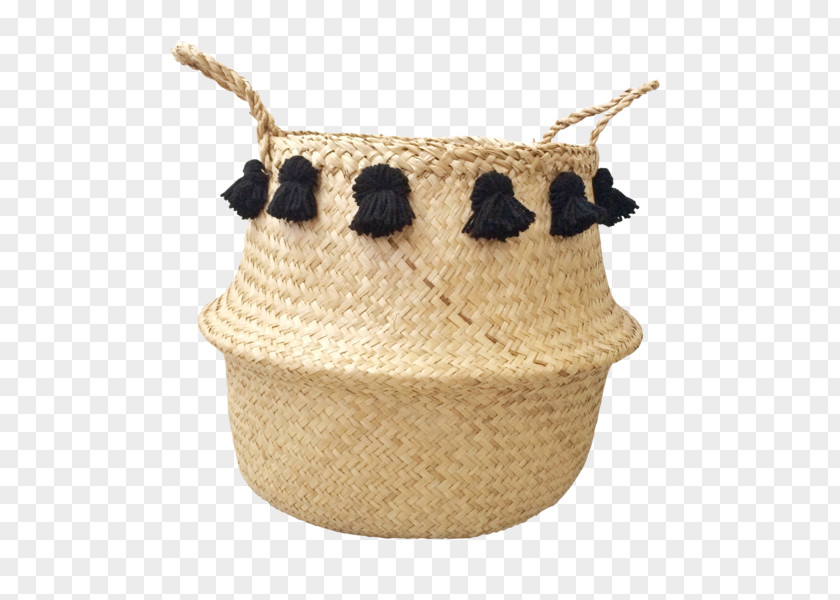 Watercolor Basket Seagrass Tassel Toy Black-Dutch PNG