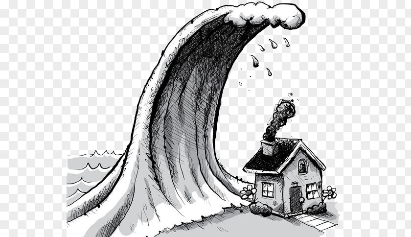 Hand Painted Illustrations Of Flood And Tsunami Cartoon Wave Illustration PNG
