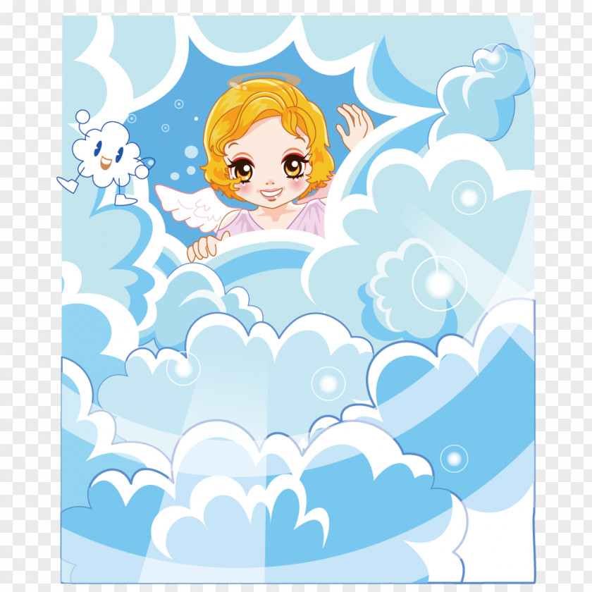 Looking Down From The Cloud Wizard Angel Cartoon Illustration PNG